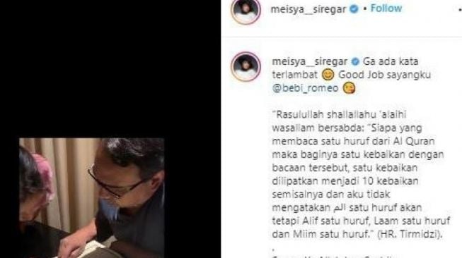 Bebi Romeo belajar baca Alquran. [Instagram Meisya Siregar]