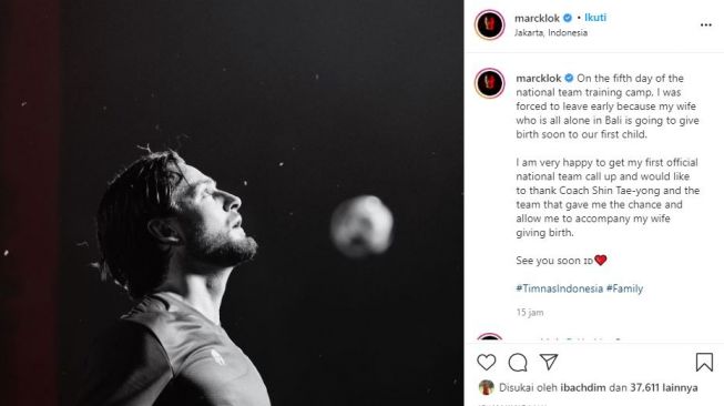 Marc Klok pamit tinggalkan TC Timnas Indonesia. (Instagram/marcklok)