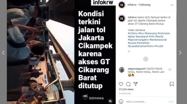 Viral video buruh protes di Jalan Tol Jakarta-Cikampek.[Instagram/infokrw]