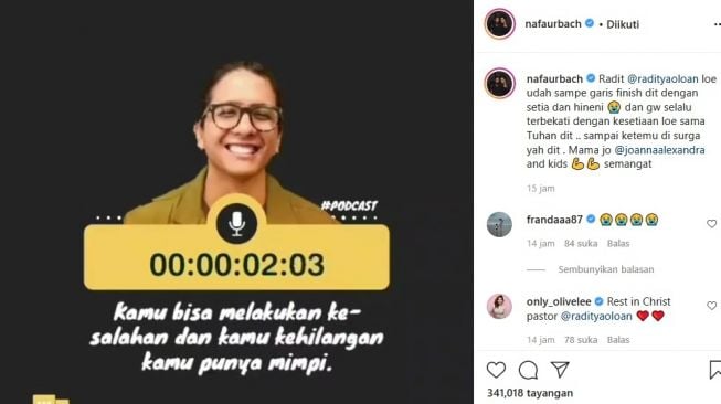 Nafa Urban mengunggah khotbah Raditya Oloan di Instagram. 