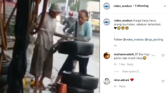 Aksi Bapak-Ibu tukang ban kerja di bawah guyuran hujan (instagram.com/@video_medsos)