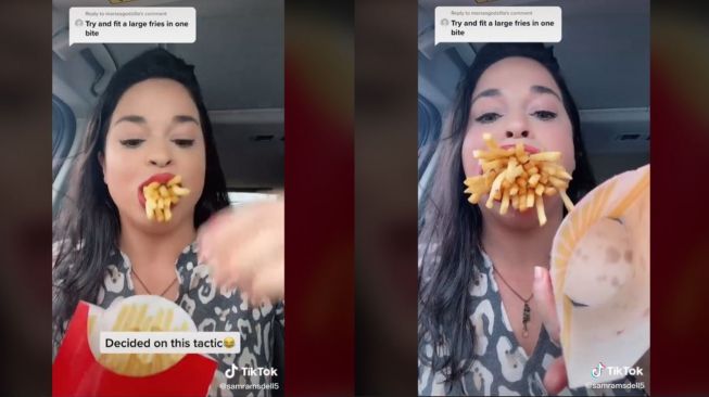 Viral Wanita Makan Seporsi Kentang Goreng Sekali Telan (tiktok.com/@samramsdell5)