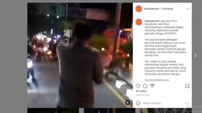 Viral pemudik blokade jalan dibubarkan polisi.[Instagram/@kabarjakarta1]