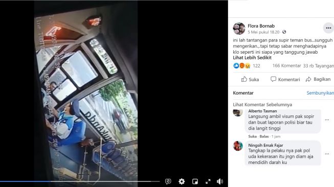Momen Mencekam Sopir Bus Tetap Sabar Saat Dipukul dan Diludahi (Facebook/Flora Bornab)