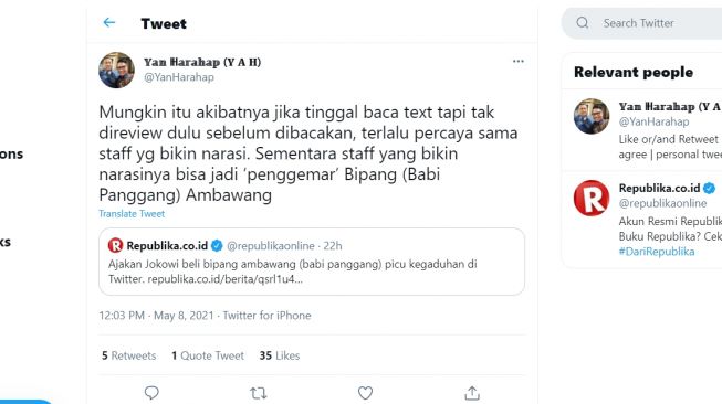 Ramai Soal Bipang, Fadli Zon: Zaman Soeharto Seleksi Pidato Presiden Ketat (Twitter/Yanharahap)