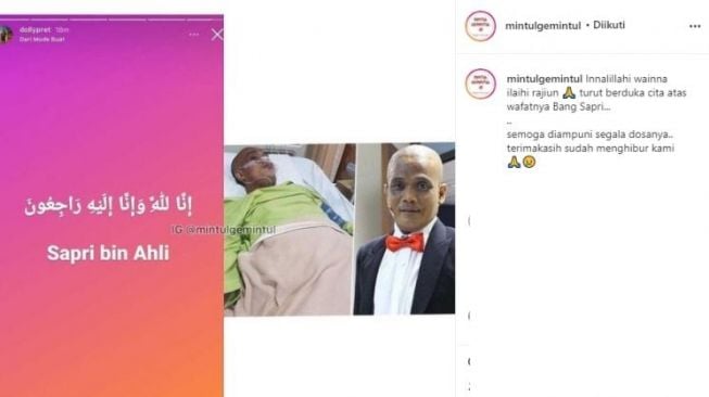 Kabar Sapri Pantun meninggal dunia [Instagram]