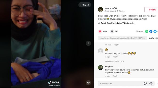 Dapet Kado Ulang Tahun dari Pacar, Wanita ini Nangis Pas Buka Isinya (TikTok/Ica.anisa06)