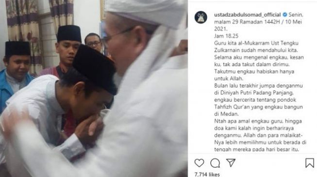 Tengku Zulkarnain Wafat, Ustaz Abdul Somad: Allah dan Malaikat Memilihmu