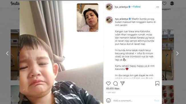 Postingan Tya Ariestya video call dengan putra bungsunya. [Instagram]