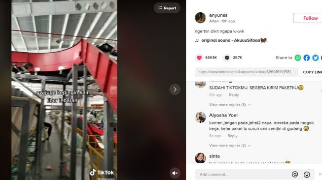 Curhatan Kurir Paket Ingin Lebaran: 'Sudahi Check Out Belanjamu' (TikTok/Anyunss)