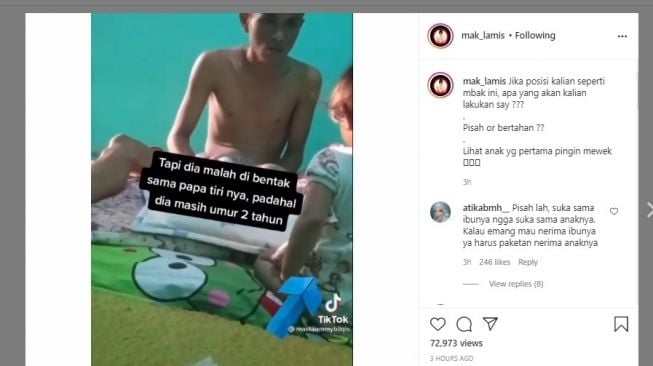 Viral kisah pria bentak anak tiri.[Instagram/mak_lamis]