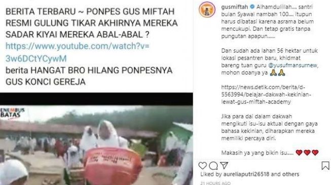 Ponpes Gus Miftah bubar. (Instagram)