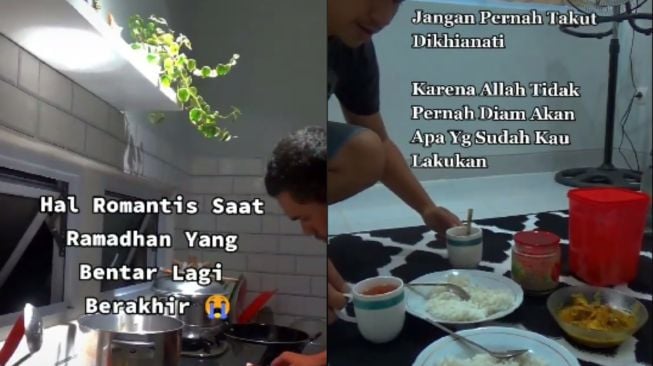 Suami siapkan sahur untuk istri. (Tiktok/@radiobatak)