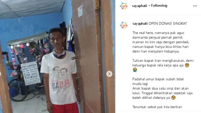 Pedagang keliling minta tolong lewat tulisan (instagram.com/@sayaphati)