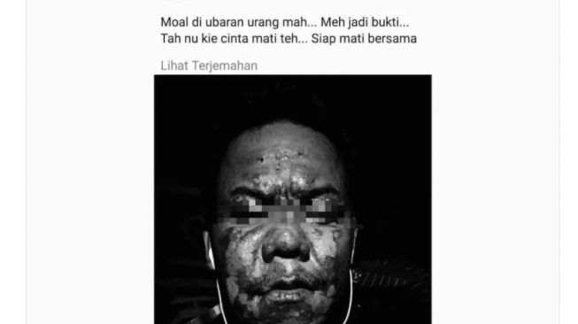 Unggahan Facebook Pelaku Pembakaran Indah Diani. [Tangkapan Layar Facebook]