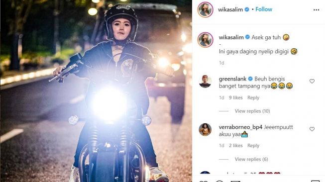 Wika Salim saat naik moge menjadi sorotan, wajahnya terlihat berbeda dari biasanya (Instagram)