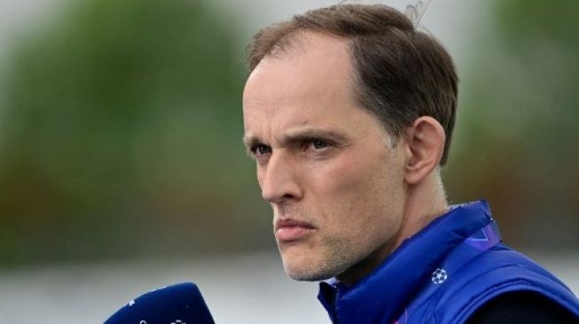 Manajer Chelsea Thomas Tuchel menjawab pertanyaan media dalam jumpa pers jelang pertandingan leg pertama semifinal Liga Champions kontra Real Madrid di Estadio Alfredo Di Stefano, 28 April 2021. [AFP]