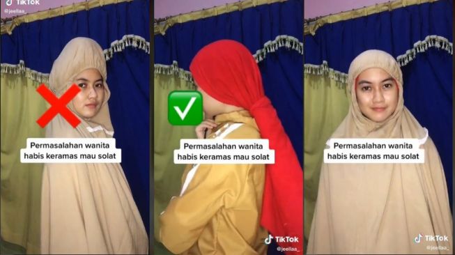 Tips Pakai Mukena setelah Keramas Agar Tetap Rapi (tiktok.com/@jeellaa_)