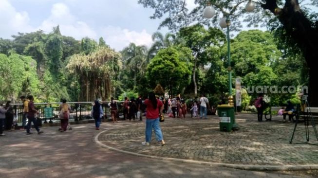 Pengunjung menikmati momen liburan lebaran dengan berkunjung ke Taman Margasatwa Ragunan, Jakarta Selatan, Jumat (14/5/2021). [Suara.com/Yosea Arga Pramudita]