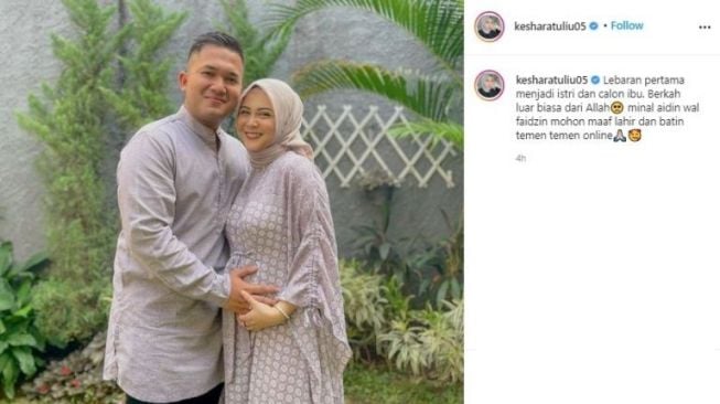 Momen lebaran Kesha Ratuliu sebagai pengantin baru