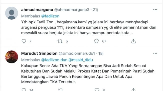 Fadli Zon mempertanyakan kedatangan WNA di masa larangan mudik lebaran. [Twitter]