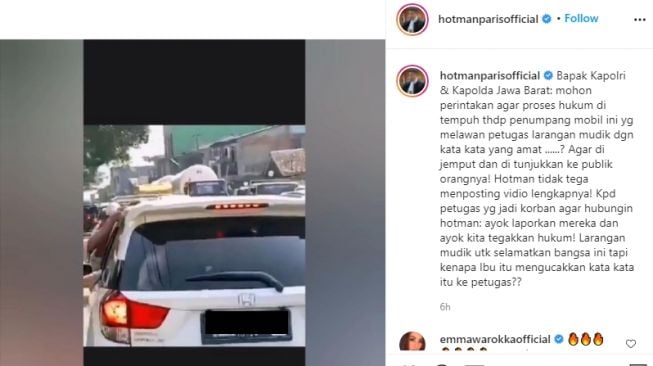 Hotman Paris ikut menanggapi soal video viral pemudik maki petugas. (Instagram)