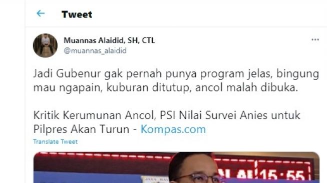 Cuitan Muannas Alaidid soal TPU Ditutup.[Twitter/@muannas_alaidid]