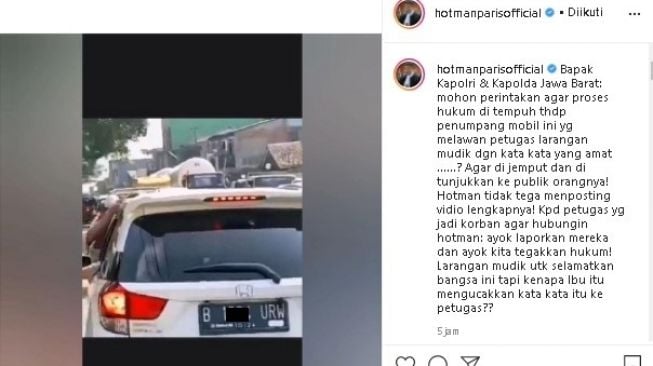 Hotman Paris serukan proses hukum pemobil caci maki petugas. (Instagram/@hotmanparisofficial)