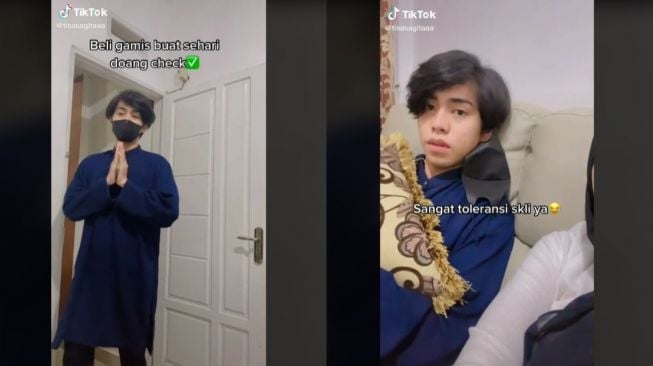 Toleransi Beli Gamis untuk Lebaran di Rumah Teman, Aksi Pria Ini Curi Atensi (tiktok.com/@tisasagitaaa)