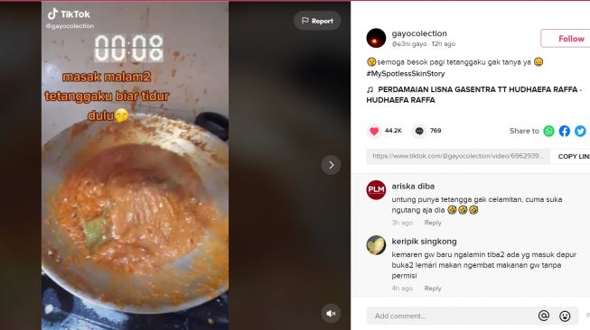 Punya Tetangga Celamitan, Wanita Rela Masak Tengah Malam Biar Nggak Diminta (TikTok/Gayocolection)