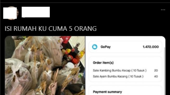 Duh, Niat Pesan Sate 60 Tusuk Warganet Ini Malah Tak Sengaja Order 60 Porsi. (Twitter)