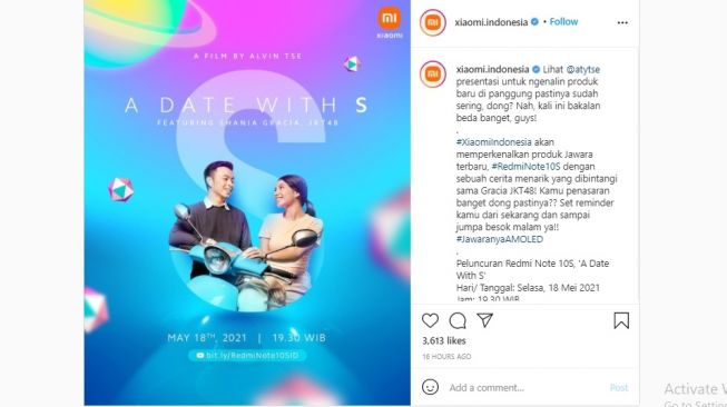 Menjelang peluncuran Redmi Note 10S di Indonesia, Selasa (18/5/2021). [Instagram]