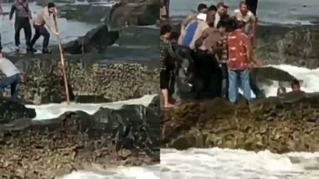 Viral Video Penyelamatan Pasutri Tergulung Ombak di Pantai Karanghawu