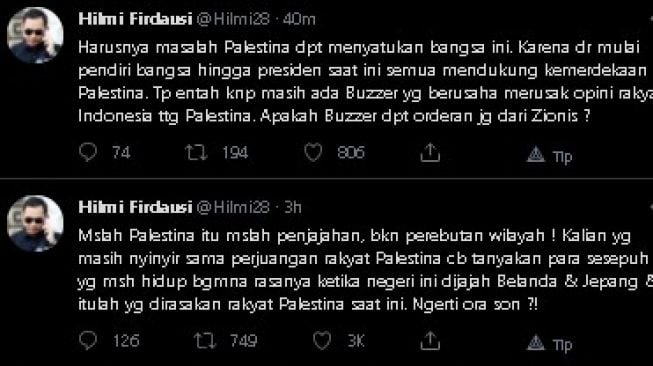 Cuitan Ustaz Hilmi soal konflik Israel Palestina. (Twitter/@Hilmi28)