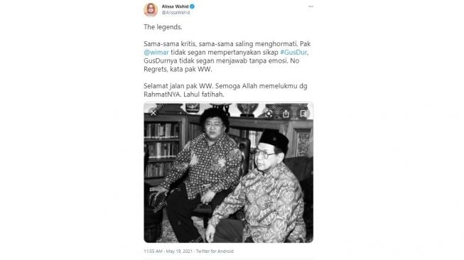 Wimar Witoelar Meninggal, Memori dengan Gus Dur Jadi Kenangan Alissa Wahid