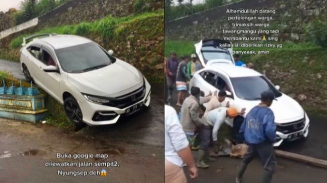 Viral 4 Cewek Kesasar di Tawangmangu, Mobil Nyungsep di Jalan Sempit
