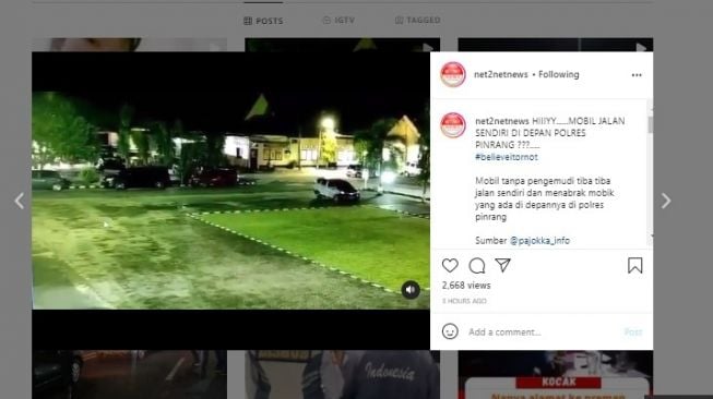 Viral mobil melaju tanpa pengemudi di Polres Pinrang.[Instagram/net2netnews]