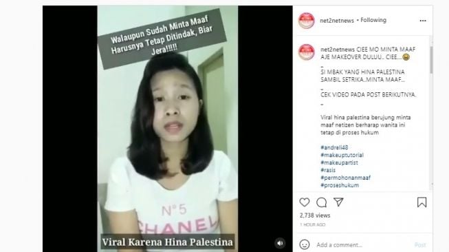 Wanita yang viral karena hina Palestina, Sarinah Manik menyampaikan permintaan maaf.[Instagram]