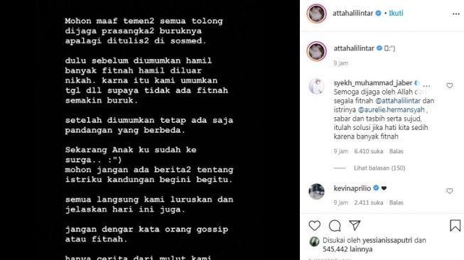 Unggahan Atta Halilintar [Instagram/@attahalilintar]