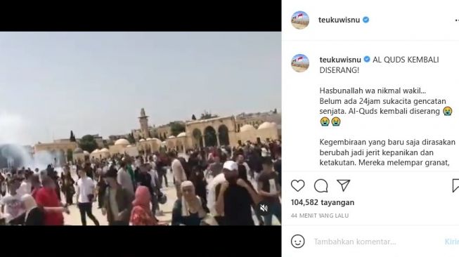 Teuku Wisnu mengunggah video di mana rakyat Palestina mendapat serangan dari tentara Isael. [Instagram]