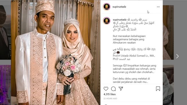 Gelar Resepsi Pernikahan, Istri Ustaz Abdul Somad Tampil ...