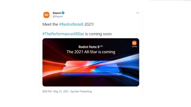 Teaser Redmi Note 8 2021. [Twitter]