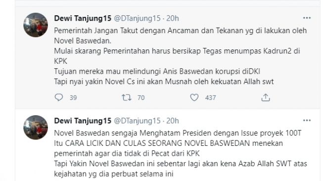 Cuitan Dewi Tanjung soal Novel Baswedan [@DTanjung15]