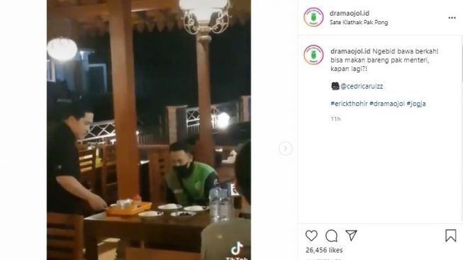 Ketemu Erick Thohir di Sate Klathak Pak Pong, Driver Ojol Ditraktir Makan