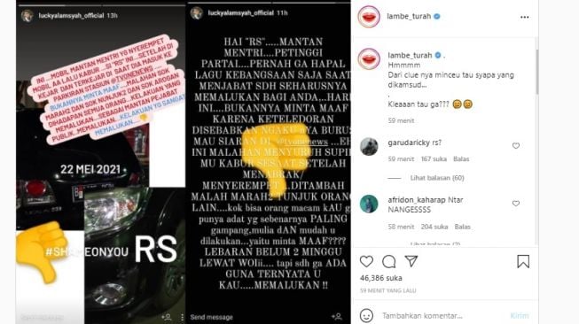 Postingan Lucky Alamsyah. [Instagram]