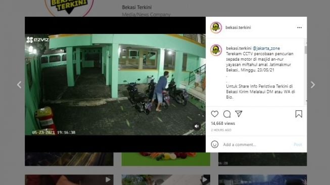 Viral aksi percobaan pencurian di Bekasi.[Instagram/bekasi.terkini]