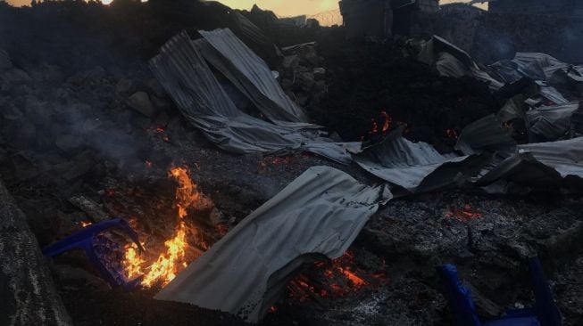 Api lahar panas akibat letusan gunung Nyiragongo di Kongo. (Foto: AFP)