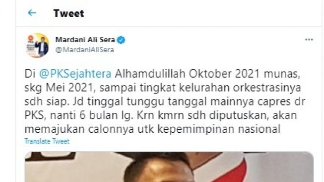 Cuitan Mardani Ali Sera soal Pilpres 2024.[Twitter/@MardaniAliSera]