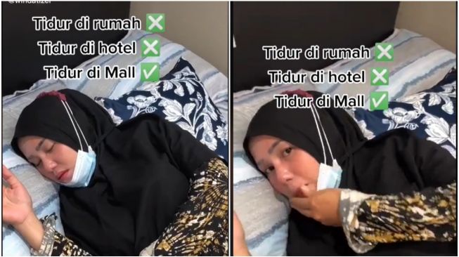 Terlalu Nyaman! Nyoba Kasur di Mall, Wanita Tidur Nyenyak bak Kamar Sendiri (TikTok/Windatizer)