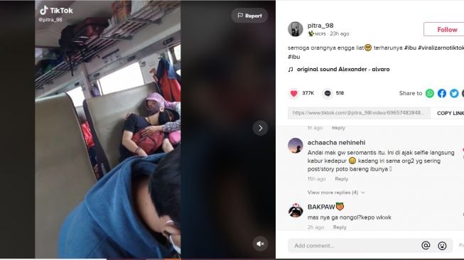 Viral Potret Ibu Peluk Anak Tertidur di Kereta Api (TikTok/Pitra_98)